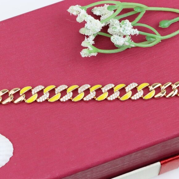 "Rose Gold Bracelet with Yellow Enamel & Sparkling Stone Accents, XPBL0799 - Picture 11 of 12